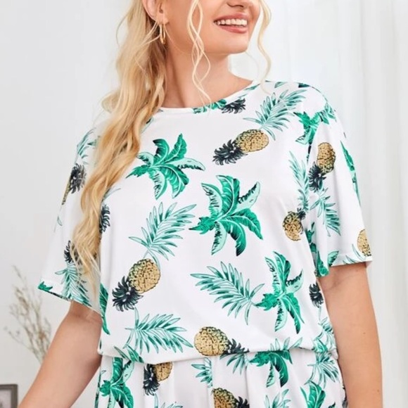 Plus Tropical & Pineapple Print Polyester Shirt - Picture 4 of 14